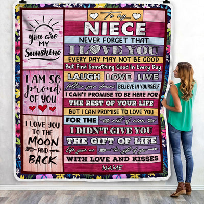 Personalized to My Niece Blanket from Aunt Uncle Titi Wood Laugh Love Live Believe Niece Birthday Thanksgiving Christmas Customized Fleece Blanket Blanket | Teecentury.com