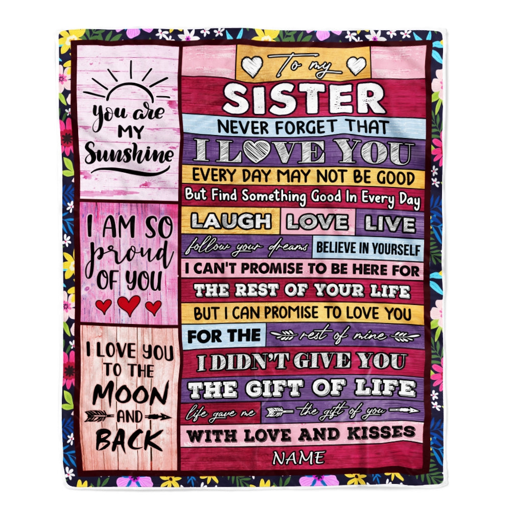 Personalized to My Sister Blanket from Sister Brother Wood Laugh Love Live Believe Sister Birthday Thanksgiving Christmas Customized Fleece Throw Blanket Blanket | Teecentury.com