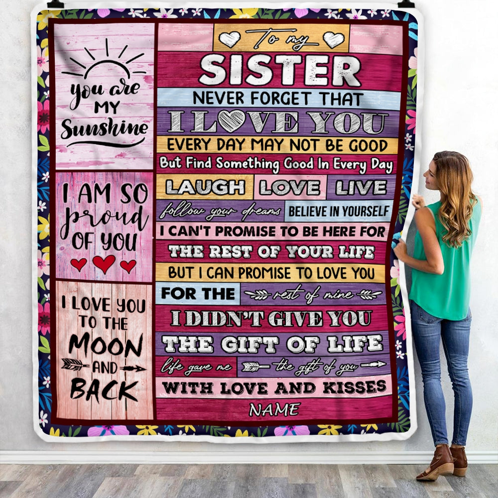 Personalized to My Sister Blanket from Sister Brother Wood Laugh Love Live Believe Sister Birthday Thanksgiving Christmas Customized Fleece Throw Blanket Blanket | Teecentury.com