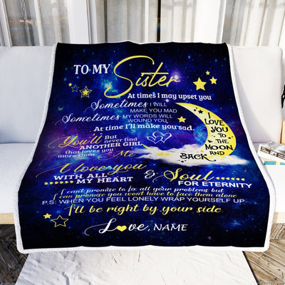Personalized to My Sister From Brother Custom Name Love You Moon and Back Birthday Birthday Gift Graduation Christmas Bed Quilt Fleece Throw Blanket Blanket | Teecentury.com