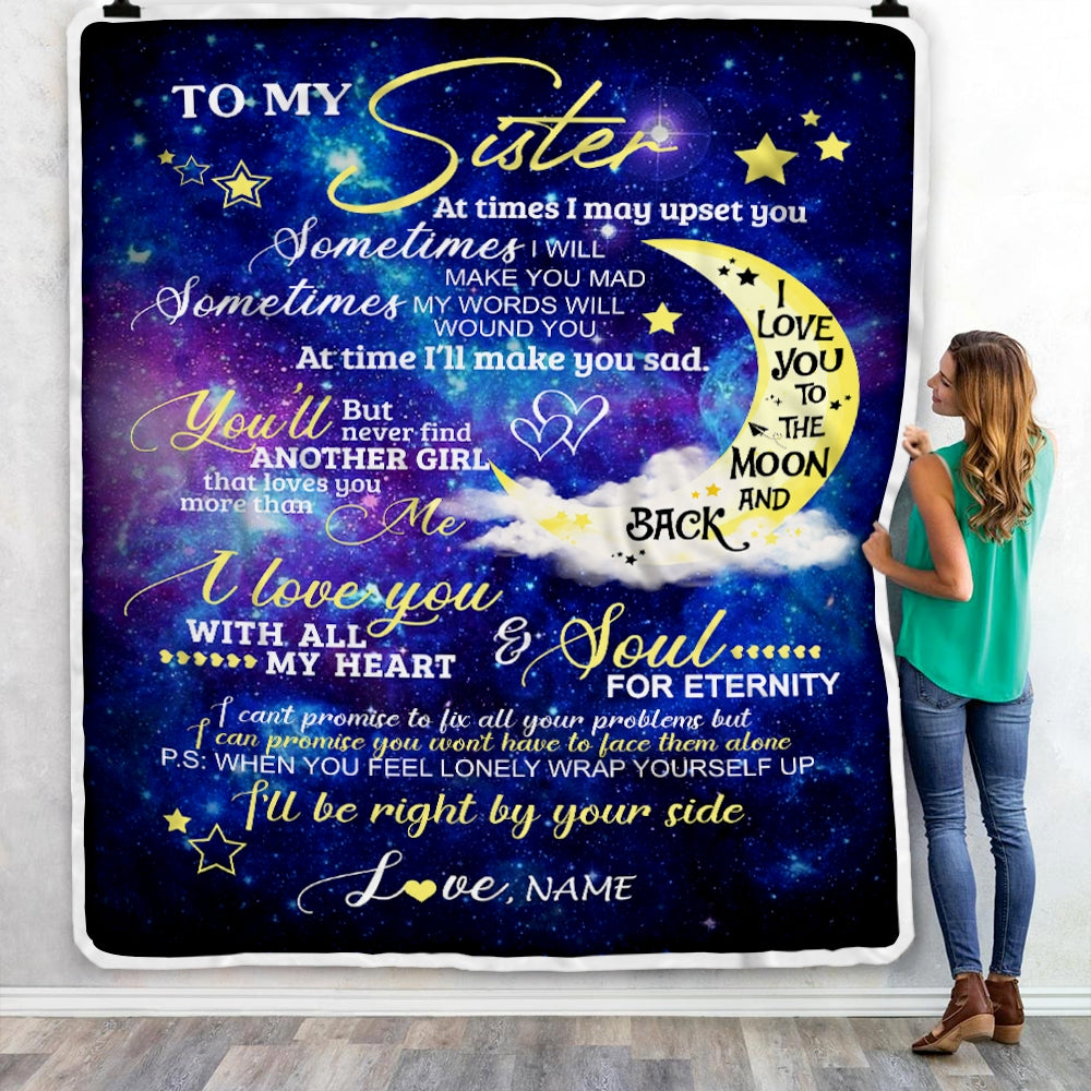 Personalized to My Sister From Brother Custom Name Love You Moon and Back Birthday Birthday Gift Graduation Christmas Bed Quilt Fleece Throw Blanket Blanket | Teecentury.com