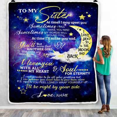 Personalized to My Sister From Brother Custom Name Love You Moon and Back Birthday Birthday Gift Graduation Christmas Bed Quilt Fleece Throw Blanket Blanket | Teecentury.com