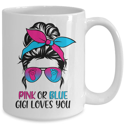 Pink Or Blue Gigi Loves You Gender Reveal Hair Glasses Mug Coffee Mug | Teecentury.com