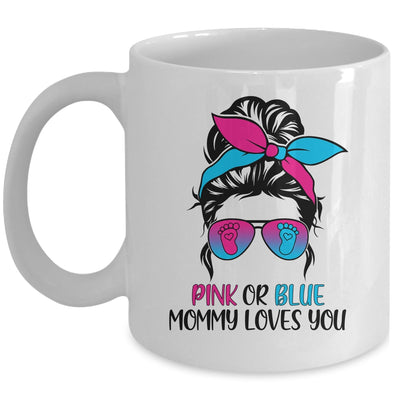Pink Or Blue Mommy Loves You Gender Reveal Hair Glasses Mug Coffee Mug | Teecentury.com