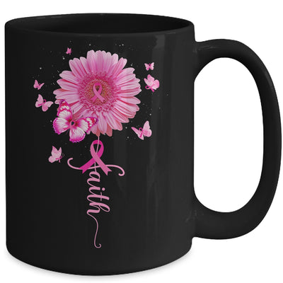 Pink Ribbon Daisy Faith Breast Cancer Awareness Butterfly Mug Coffee Mug | Teecentury.com