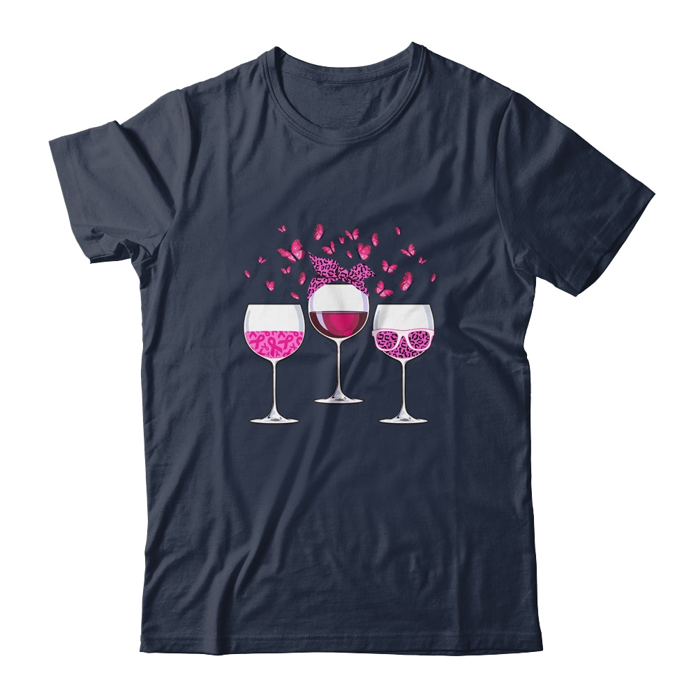 Pink Ribbon Wine Glass Butterfly Breast Cancer Awareness T-Shirt & Hoodie | Teecentury.com