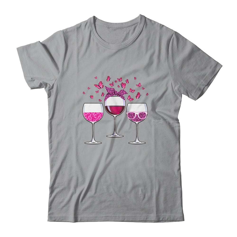 Pink Ribbon Wine Glass Butterfly Breast Cancer Awareness T-Shirt & Hoodie | Teecentury.com