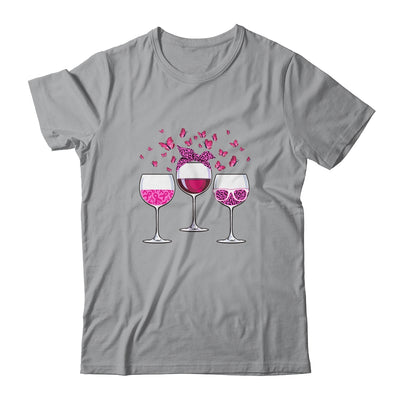 Pink Ribbon Wine Glass Butterfly Breast Cancer Awareness T-Shirt & Hoodie | Teecentury.com