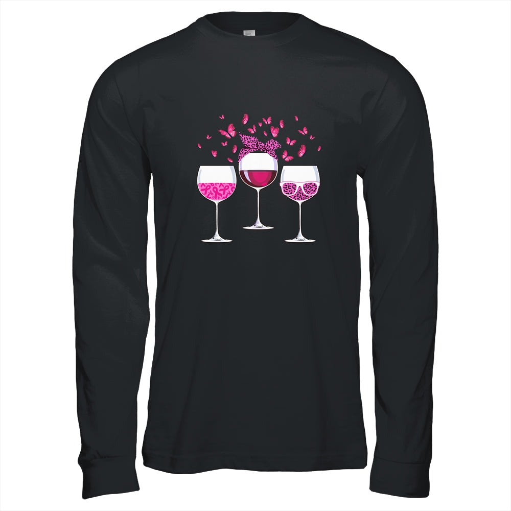 Pink Ribbon Wine Glass Butterfly Breast Cancer Awareness T-Shirt & Hoodie | Teecentury.com