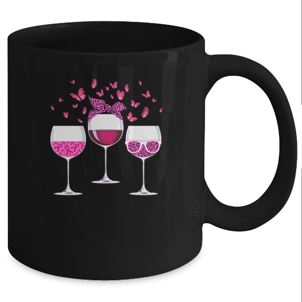 Pink Ribbon Wine Glass Butterfly Breast Cancer Awareness Mug Coffee Mug | Teecentury.com