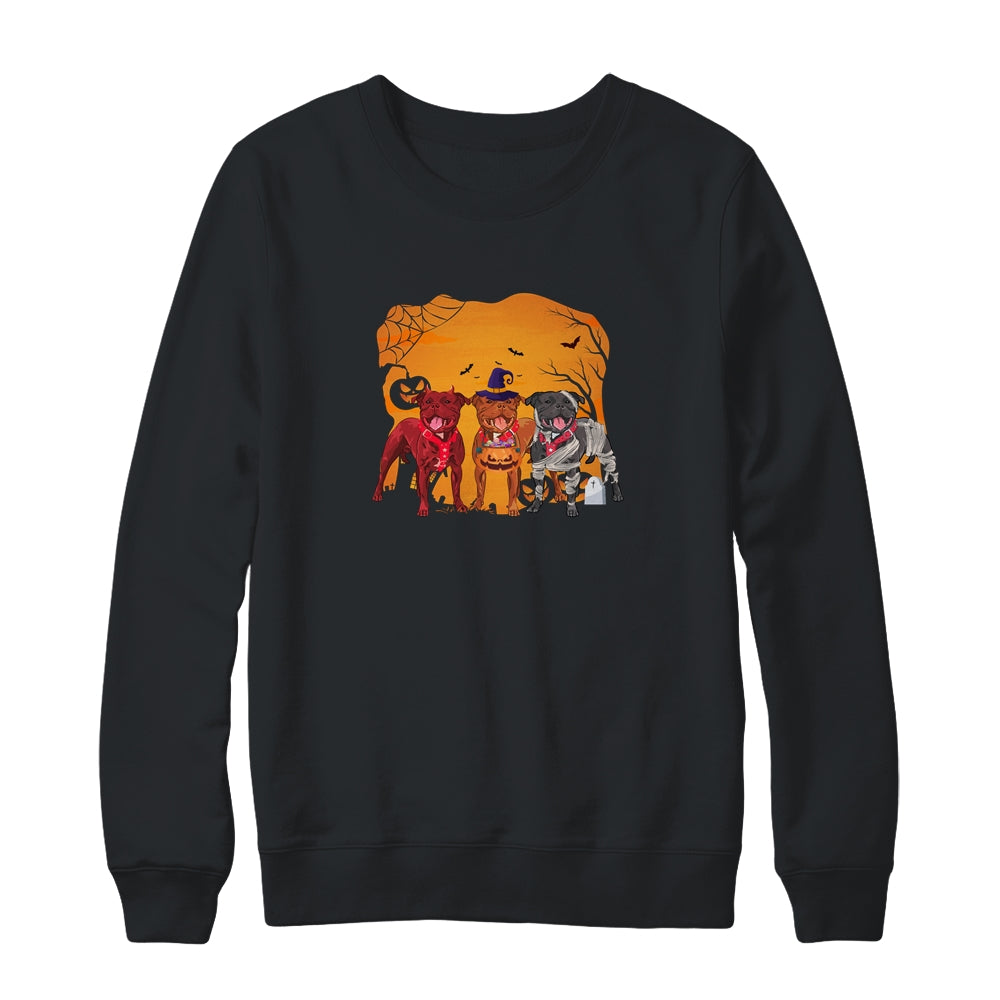 Pitbull Dog Halloween Pumpkin Witch Hat Halloween Costume T-Shirt & Sweatshirt | Teecentury.com