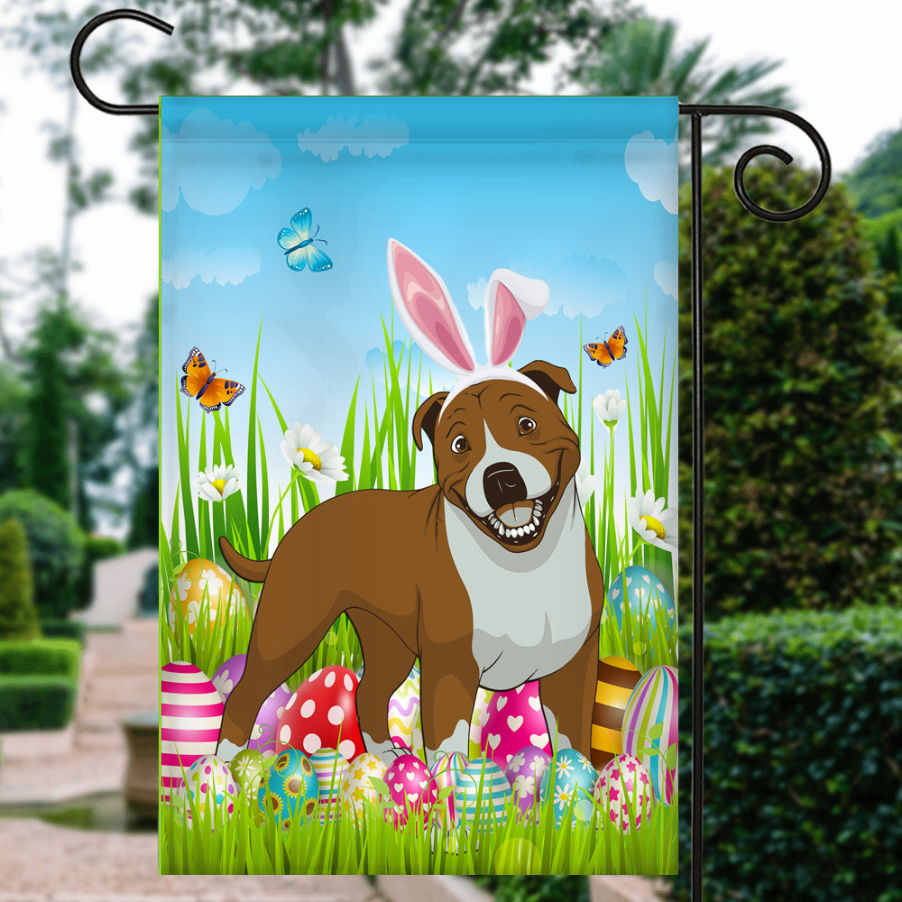 Pitbull Happy Easter Day Holiday Flag Funny Dog Dog Wear Bunny Ears Headband Cute for Home Decor | teecentury
