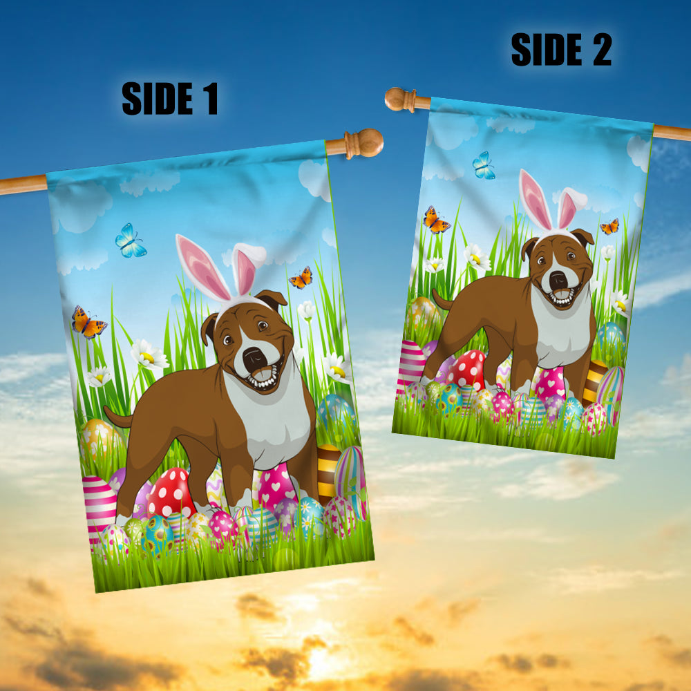 Pitbull Happy Easter Day Holiday Flag Funny Dog Dog Wear Bunny Ears Headband Cute for Home Decor | teecentury