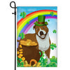 Pitbull St Patrick's Day Dog Flag Funny Peeking Dog Wear Green Hat Golden Pot Coin Shamrock Rainbow Spring Banner for Home Decor | teecentury