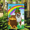 Pitbull St Patrick's Day Dog Flag Funny Peeking Dog Wear Green Hat Golden Pot Coin Shamrock Rainbow Spring Banner for Home Decor | teecentury