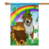 Pitbull St Patrick's Day Dog Flag Funny Peeking Dog Wear Green Hat Golden Pot Coin Shamrock Rainbow Spring Banner for Home Decor | teecentury