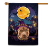 Pitbull Witch Halloween Flag Castle Background For Dog Lover Home Flag | Teecentury.com