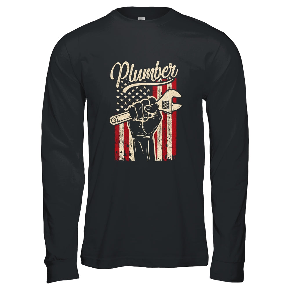 Plumber American Flag Plumbing Pipe Wrench USA Patriotic T-Shirt & Hoodie | Teecentury.com