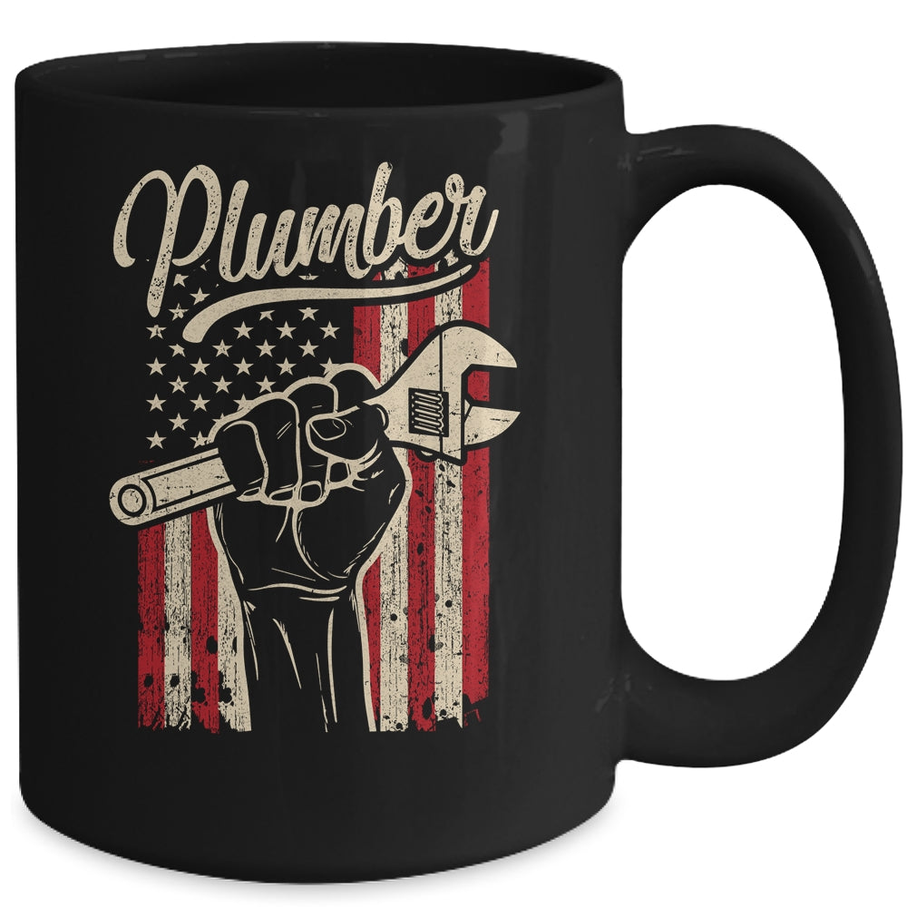 Plumber American Flag Plumbing Pipe Wrench USA Patriotic Mug Coffee Mug | Teecentury.com