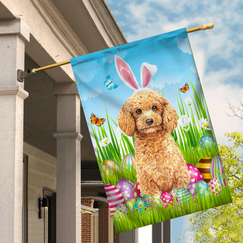 Poodle Happy Easter Day Holiday Flag Funny Dog Dog Wear Bunny Ears Headband Cute for Home Decor | teecentury