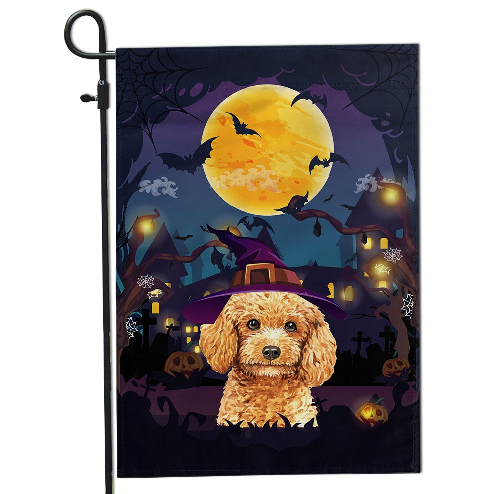 Poodle Witch Halloween Flag Castle Background For Dog Lover Home Flag | Teecentury.com