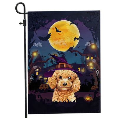 Poodle Witch Halloween Flag Castle Background For Dog Lover Home Flag | Teecentury.com