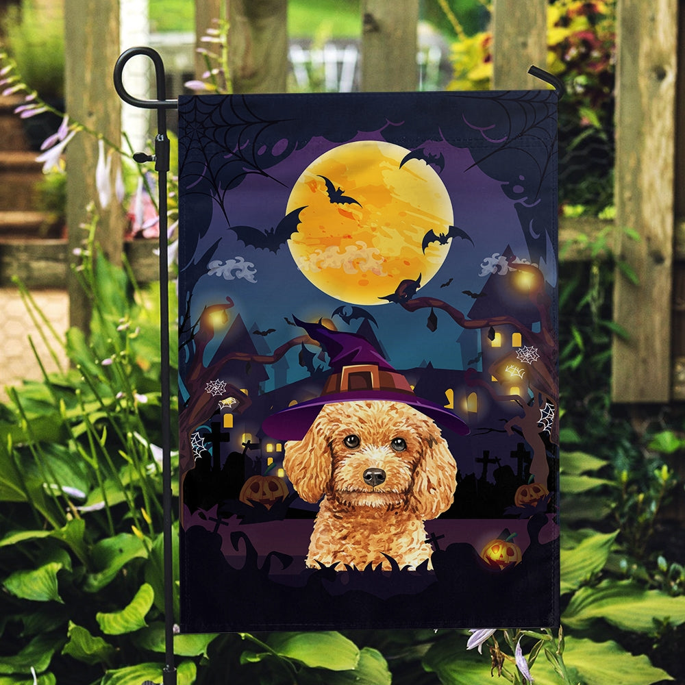 Poodle Witch Halloween Flag Castle Background For Dog Lover Home Flag | Teecentury.com