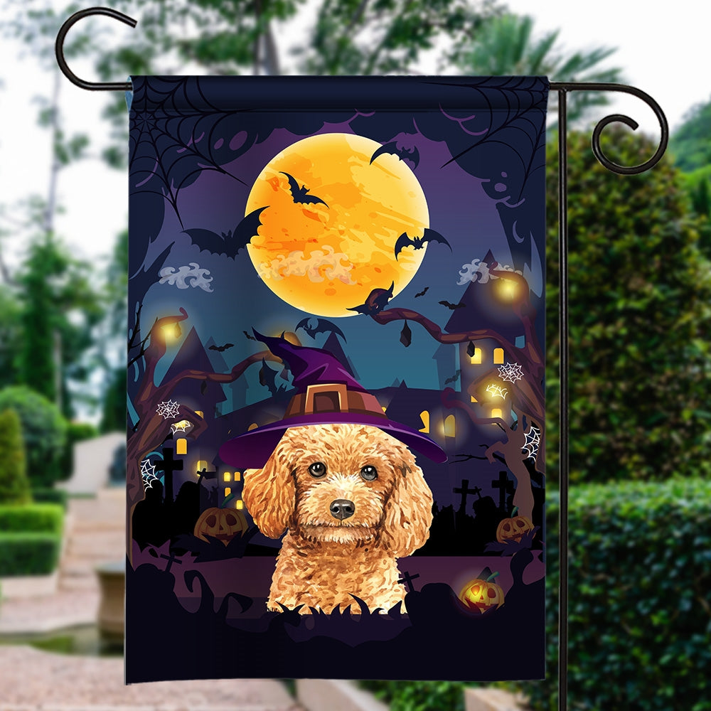 Poodle Witch Halloween Flag Castle Background For Dog Lover Home Flag | Teecentury.com