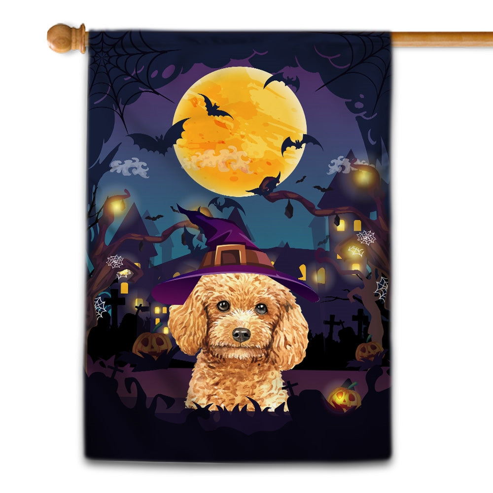 Poodle Witch Halloween Flag Castle Background For Dog Lover Home Flag | Teecentury.com
