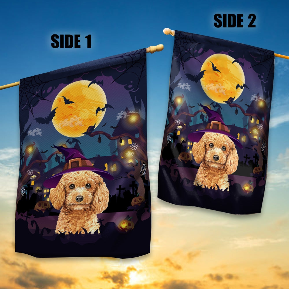 Poodle Witch Halloween Flag Castle Background For Dog Lover Home Flag | Teecentury.com