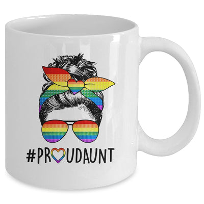 Proud Aunt Messy Bun LGBT Mom LGBT Gay Pride LGBTQ Rainbow Mug | teecentury