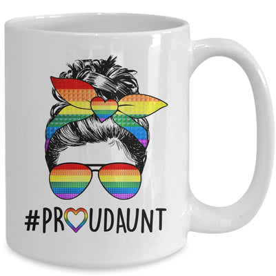 Proud Aunt Messy Bun LGBT Mom LGBT Gay Pride LGBTQ Rainbow Mug | teecentury