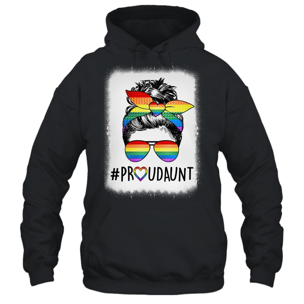 Proud Aunt Messy Bun Rainbow LGBT Mom LGBT Gay Pride LGBTQ Shirt & Tank Top | teecentury