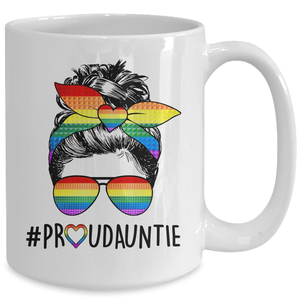 Proud Auntie Messy Bun LGBT Auntie LGBT Gay Pride Rainbow Mug | teecentury