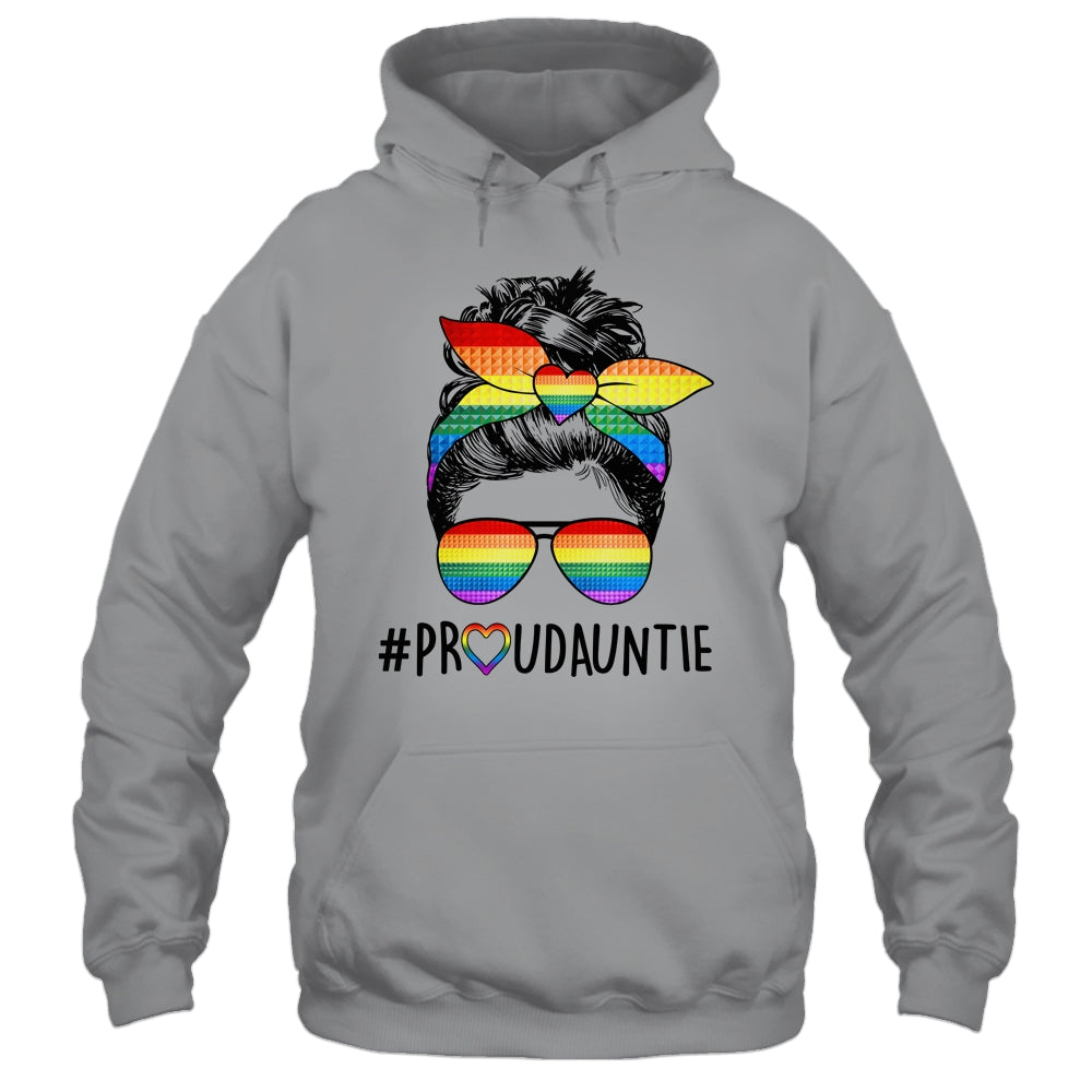Proud Auntie Messy Bun LGBT Auntie LGBT Gay Pride Rainbow Shirt & Tank Top | teecentury
