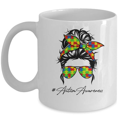 Proud Autism Mom Messy Bun Girl Puzzle Piece Mother's Day Mug Coffee Mug | Teecentury.com