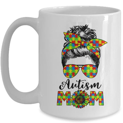 Proud Autism Mom Messy Mun Autism Awareness Sunflower Mug | teecentury