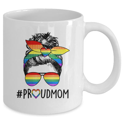 Proud Mom Messy Bun LGBT Mom LGBT Gay Pride LGBTQ Rainbow Mug | teecentury