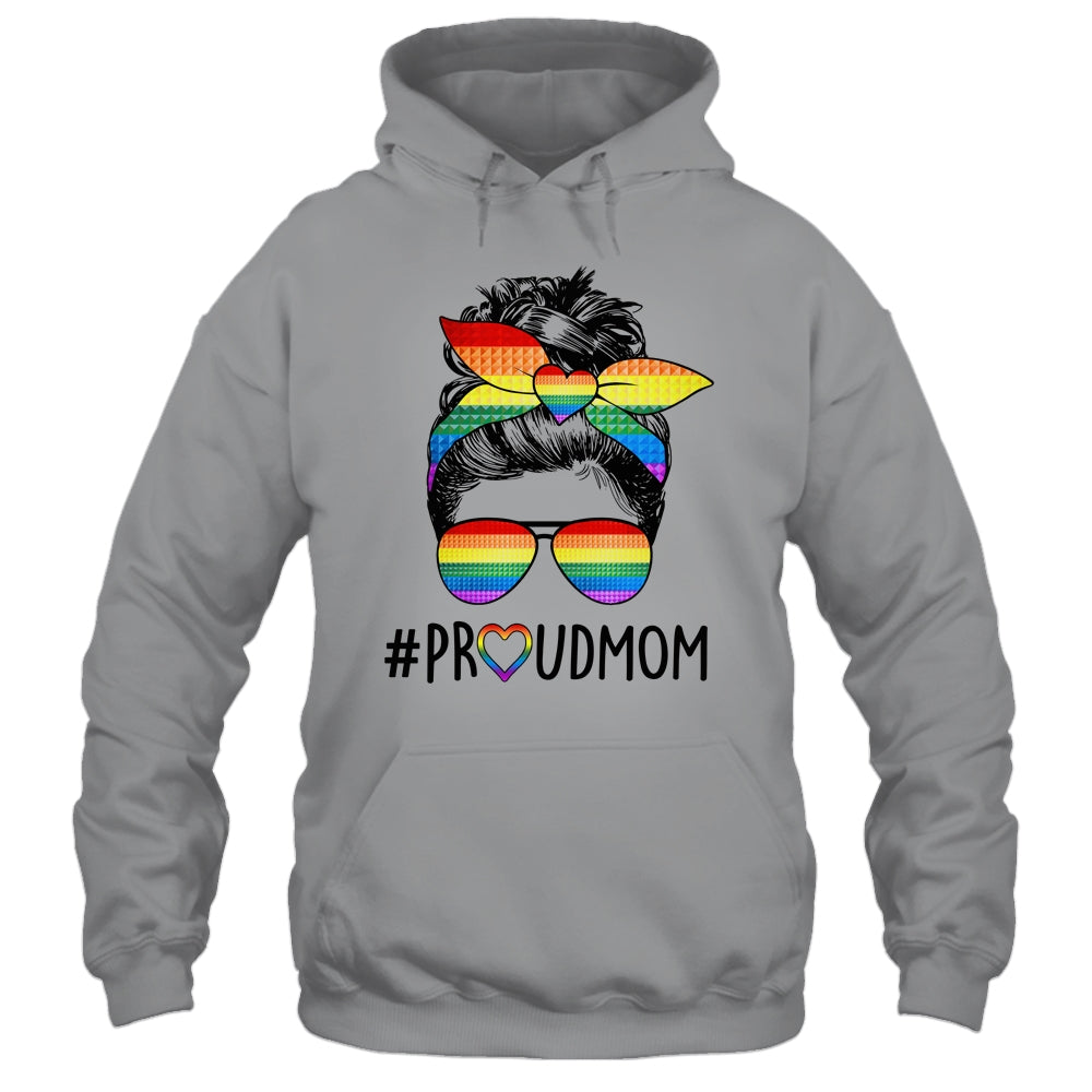 Proud Mom Messy Bun LGBT Mom LGBT Gay Pride LGBTQ Rainbow Shirt & Tank Top | teecentury