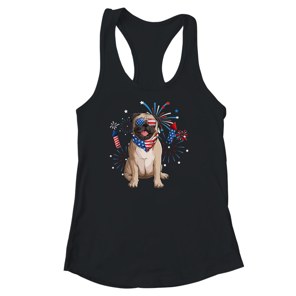 Pug Dog American USA Flag 4th of July Men women Lover Shirt & Tank Top | teecentury