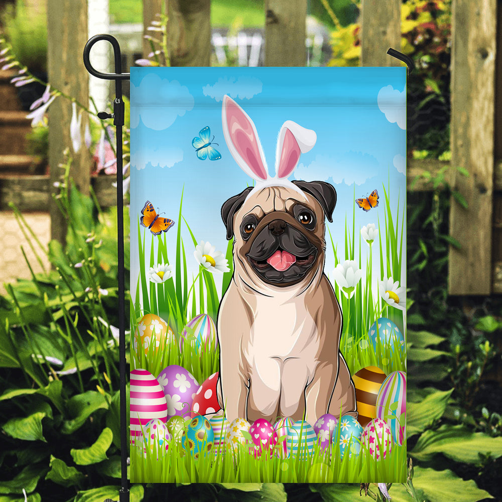 Pug Happy Easter Day Holiday Flag Funny Dog Dog Wear Bunny Ears Headband Cute for Home Decor | teecentury