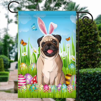 Pug Happy Easter Day Holiday Flag Funny Dog Dog Wear Bunny Ears Headband Cute for Home Decor | teecentury