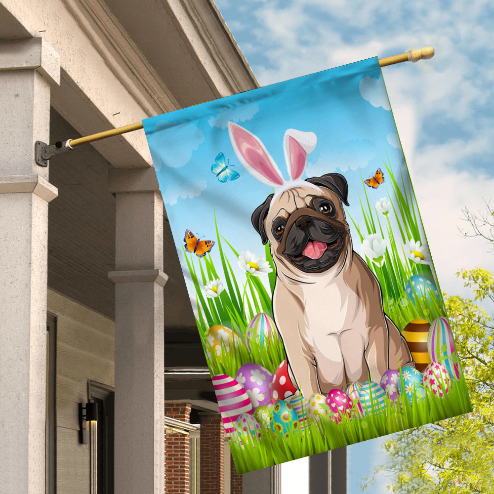 Pug Happy Easter Day Holiday Flag Funny Dog Dog Wear Bunny Ears Headband Cute for Home Decor | teecentury