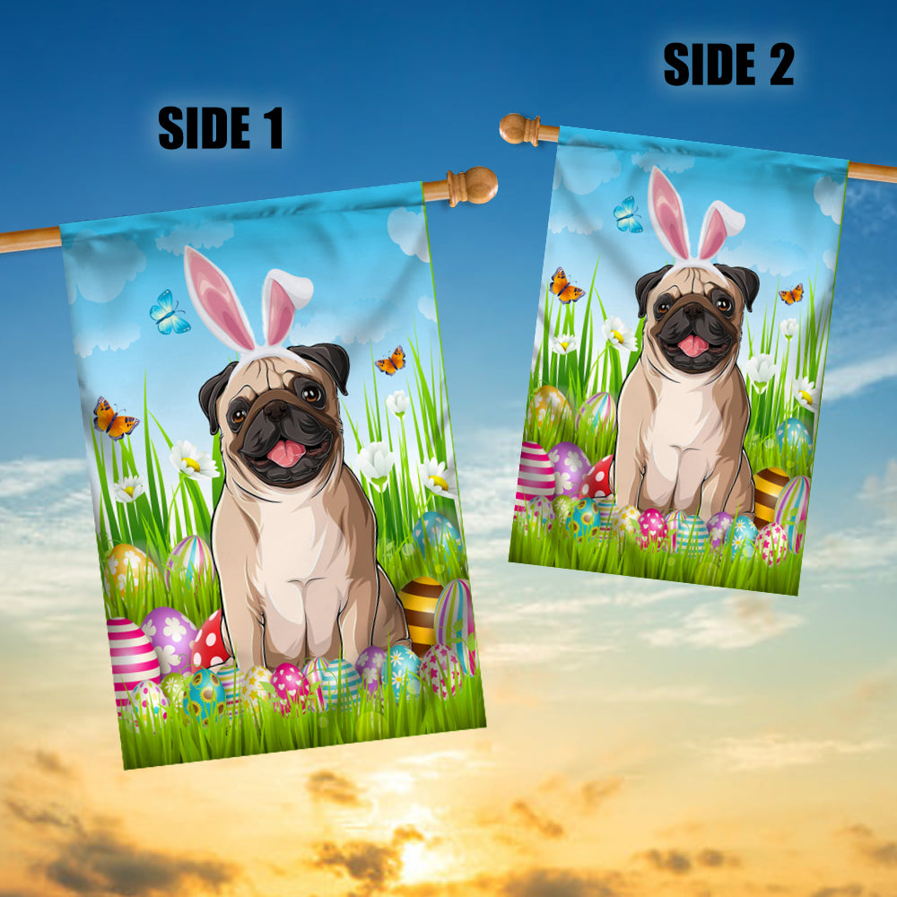 Pug Happy Easter Day Holiday Flag Funny Dog Dog Wear Bunny Ears Headband Cute for Home Decor | teecentury