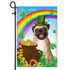 Pug St Patrick's Day Dog Flag Funny Peeking Dog Wear Green Hat Golden Pot Coin Shamrock Rainbow Spring Banner for Home Decor | teecentury