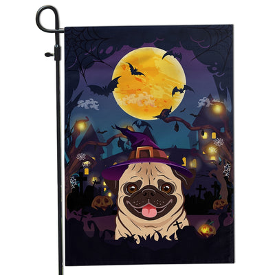 Pug Witch Halloween Flag Castle Background For Dog Lover Home Flag | Teecentury.com