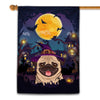 Pug Witch Halloween Flag Castle Background For Dog Lover Home Flag | Teecentury.com