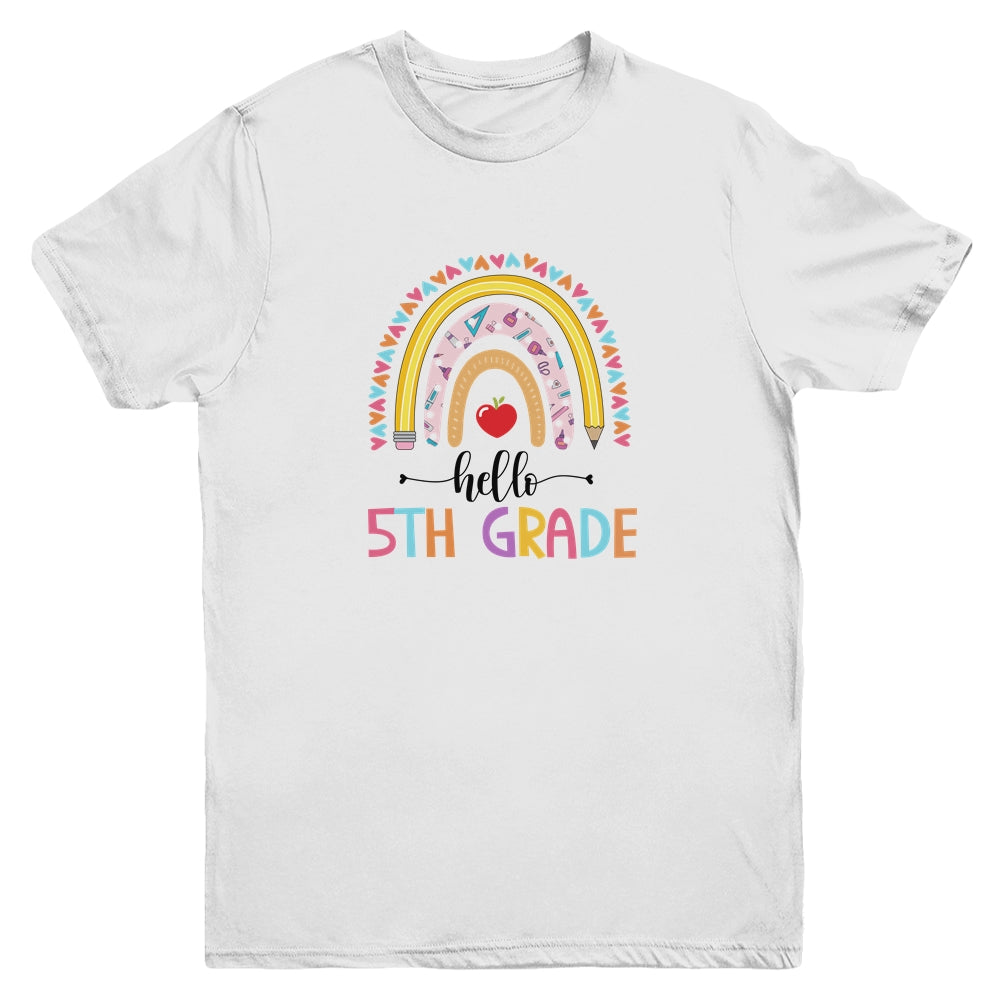 Rainbow Hello Fifth 5th Grade Kids First Day Of School Youth Youth Shirt | Teecentury.com