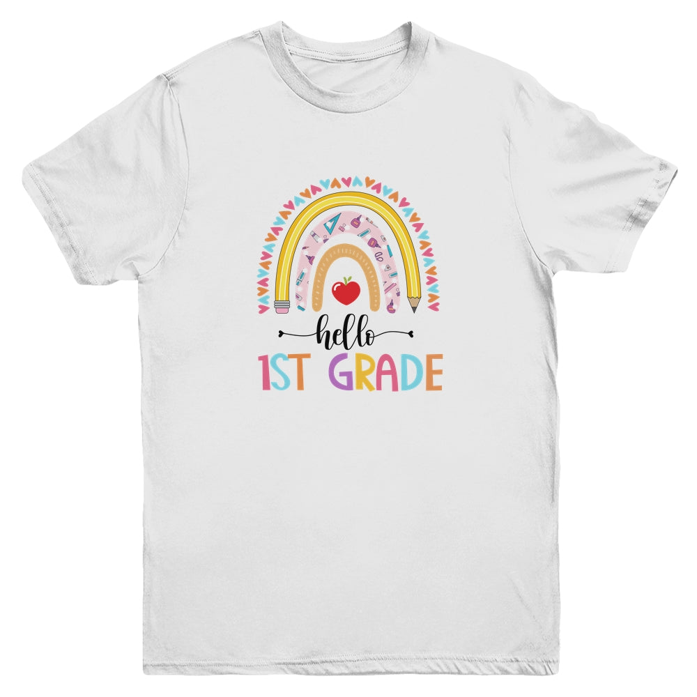 Rainbow Hello First 1st Grade Kids First Day Of School Youth Youth Shirt | Teecentury.com