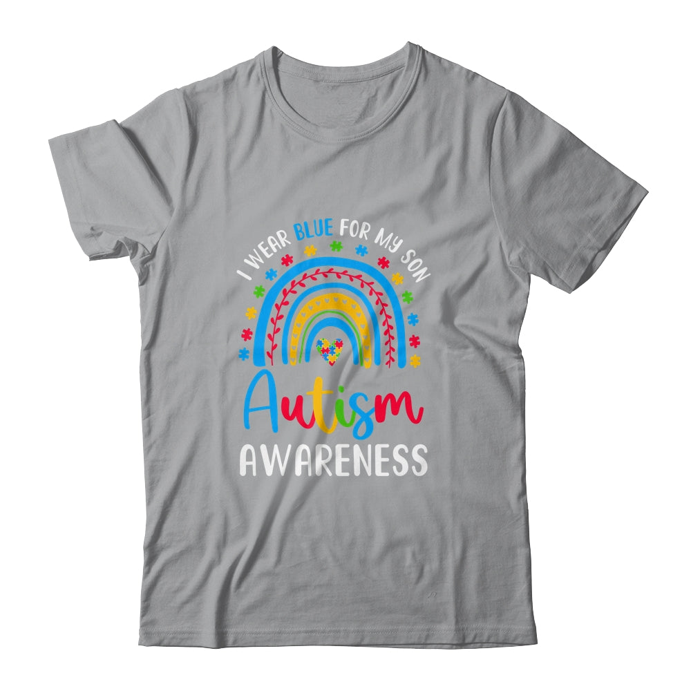 Rainbow I Wear Blue For My Son Autism Awareness Mom Dad Shirt & Hoodie | teecentury